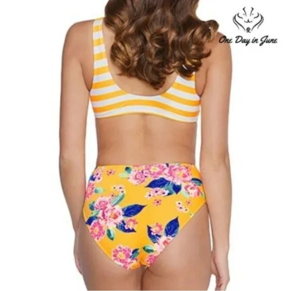 Arizona yellow and Floral Striped One Piece Swimsuit - Picture 2 of 6